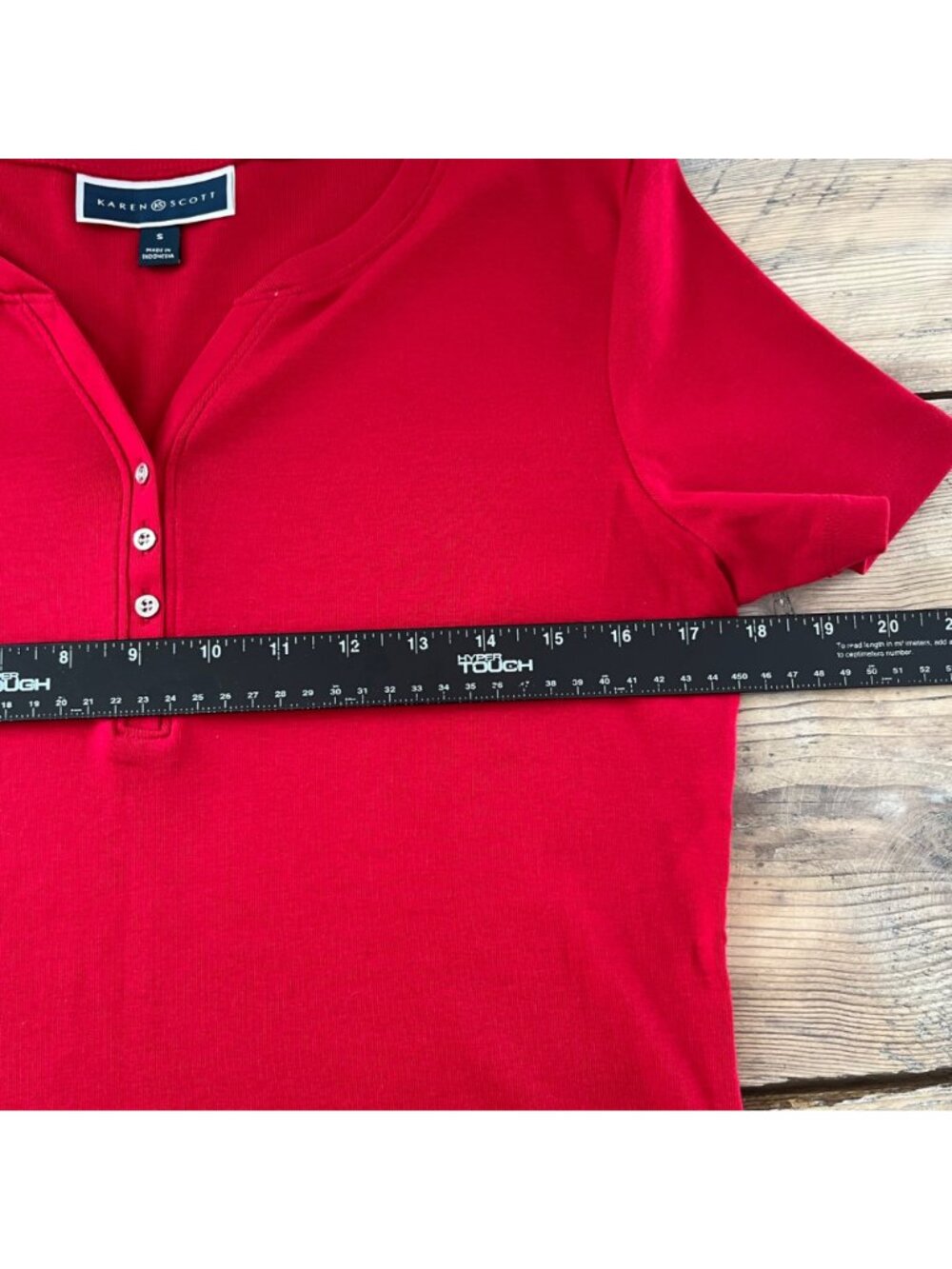 Karen Scott Henley Top Womens S Red V-Neck Short Sleeve 100% Cotton - Picture 5 of 6